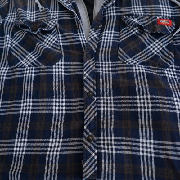 Dickies Blue White Checker Plaid Zip Up Built-in Hoodie Quilt Lined Shacket XL - Picture 6 of 11